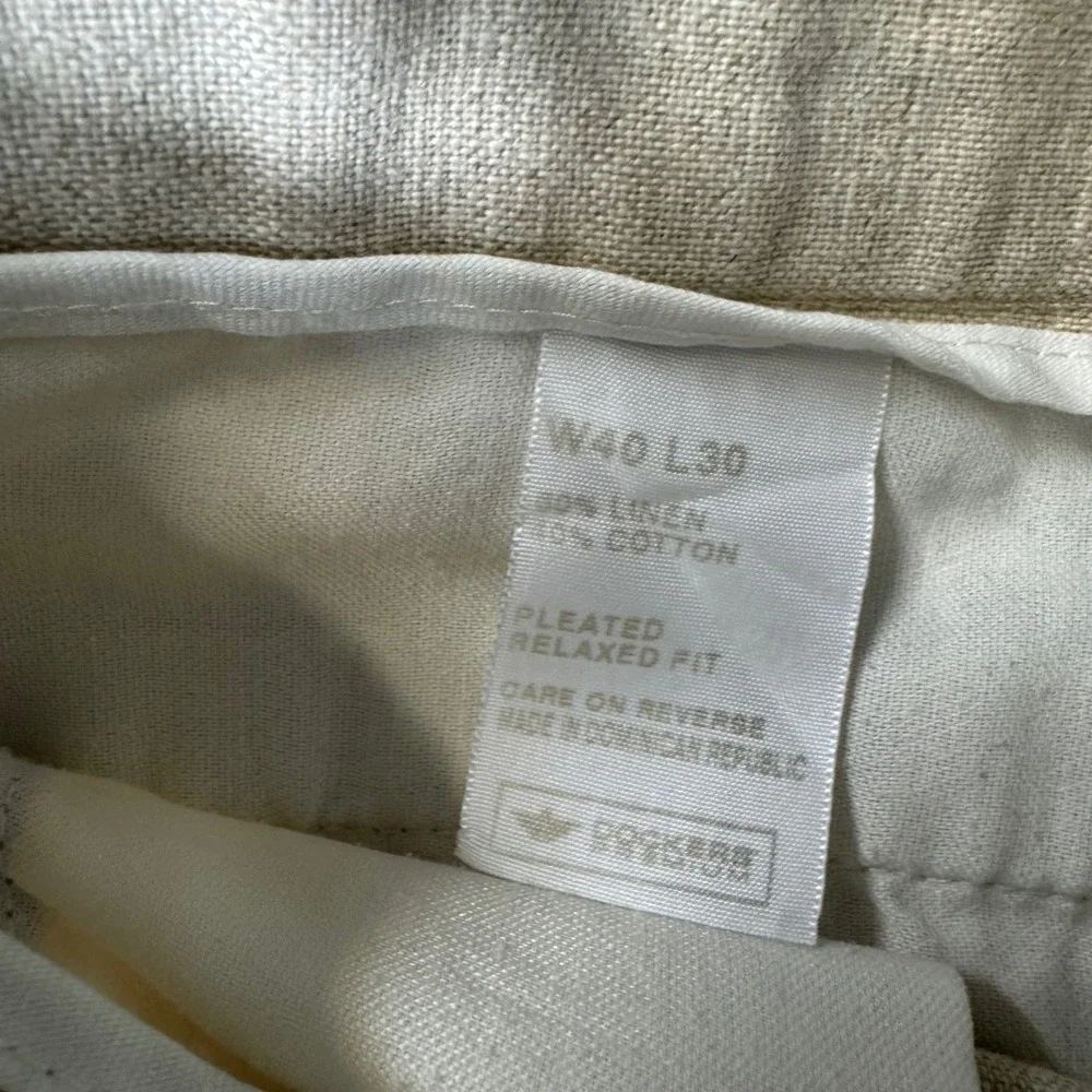 Dockers Premium Linen Cotton Pleated Relaxed Fit Cuffed Pants Beige W40 L30